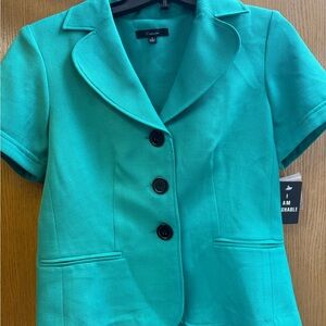 Green Short-Sleeve Blazer Jacket